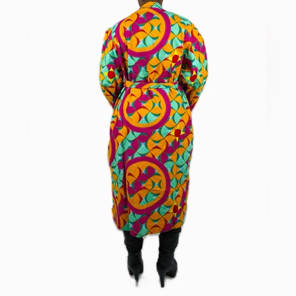 African Print Ankara Multicolor Belted Midi Cotton Blazer - Picture 8 of 8